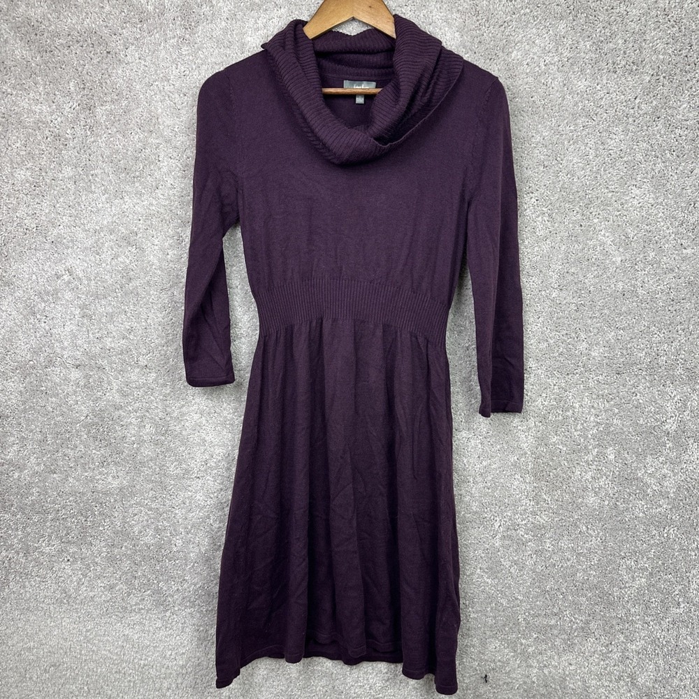 Neiman Marcus‎ Viscose Wool Blend Cowl Neck Long Sleeve Purple Dress Size Medium